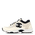 Mesh Suede Calfskin Grained Calfskin Womens CC Sneakers 37.5 White Black