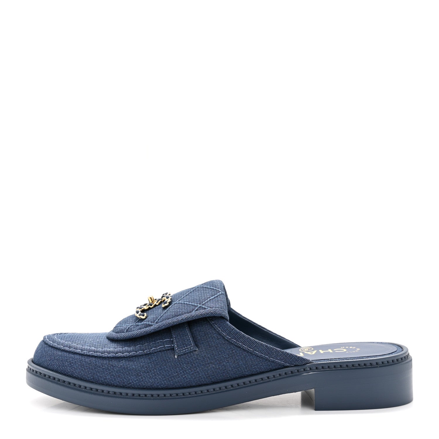 Fabric Quilted CC Turnlock Mules 39 Blue