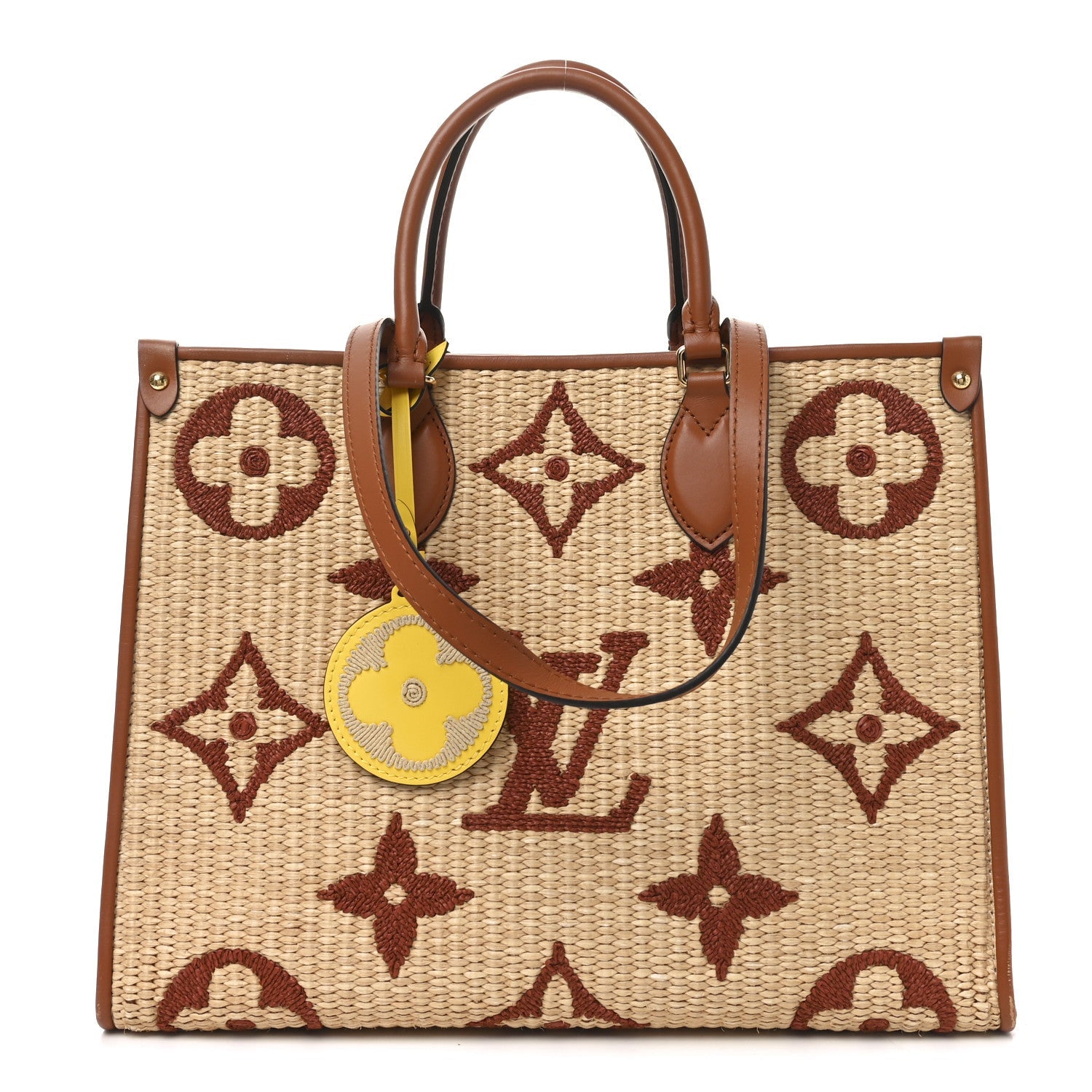 Louis Vuitton Raffia Calfskin Monogram Giant Onthego MM Tan