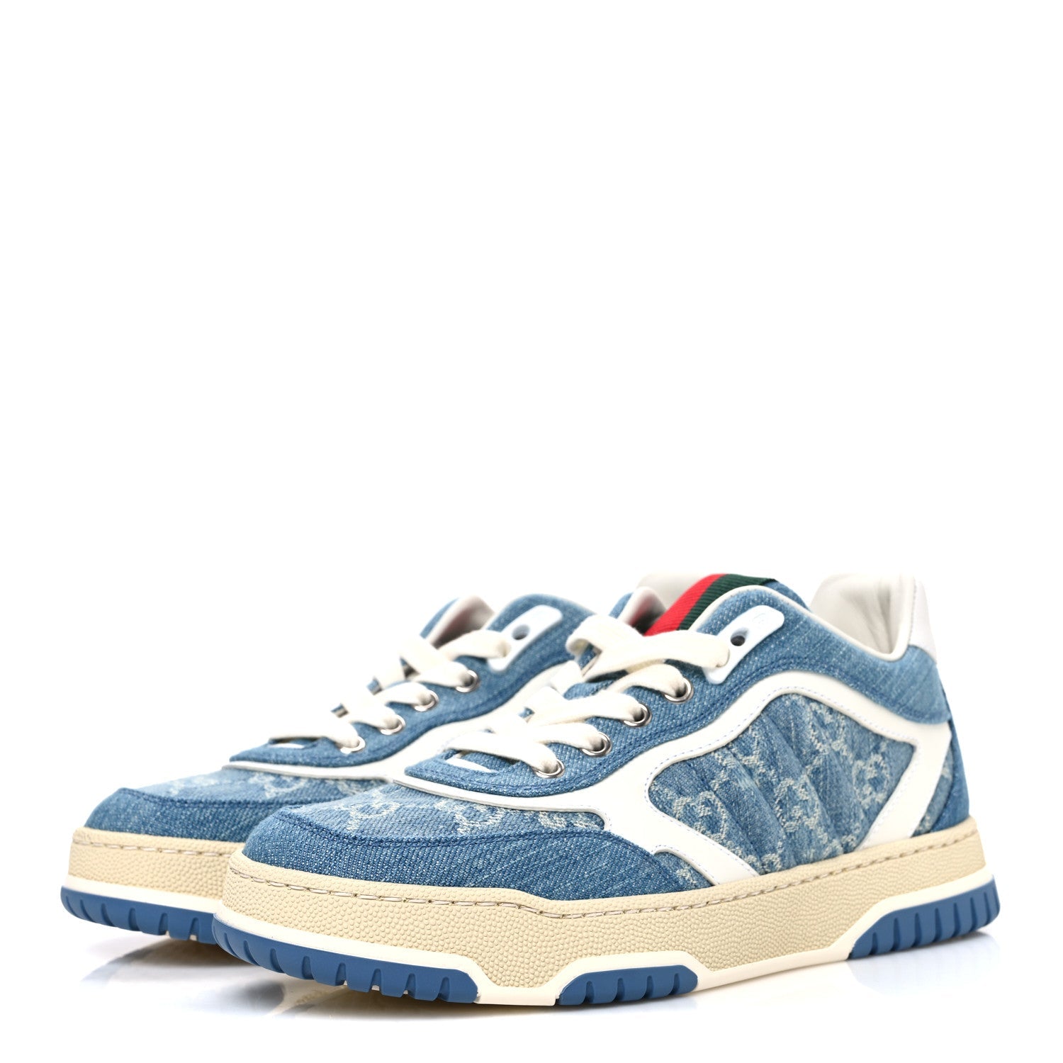 Gucci New Denim Delave GG Monogram Womens Re-Web Sneakers 36 Light Blue Royale
