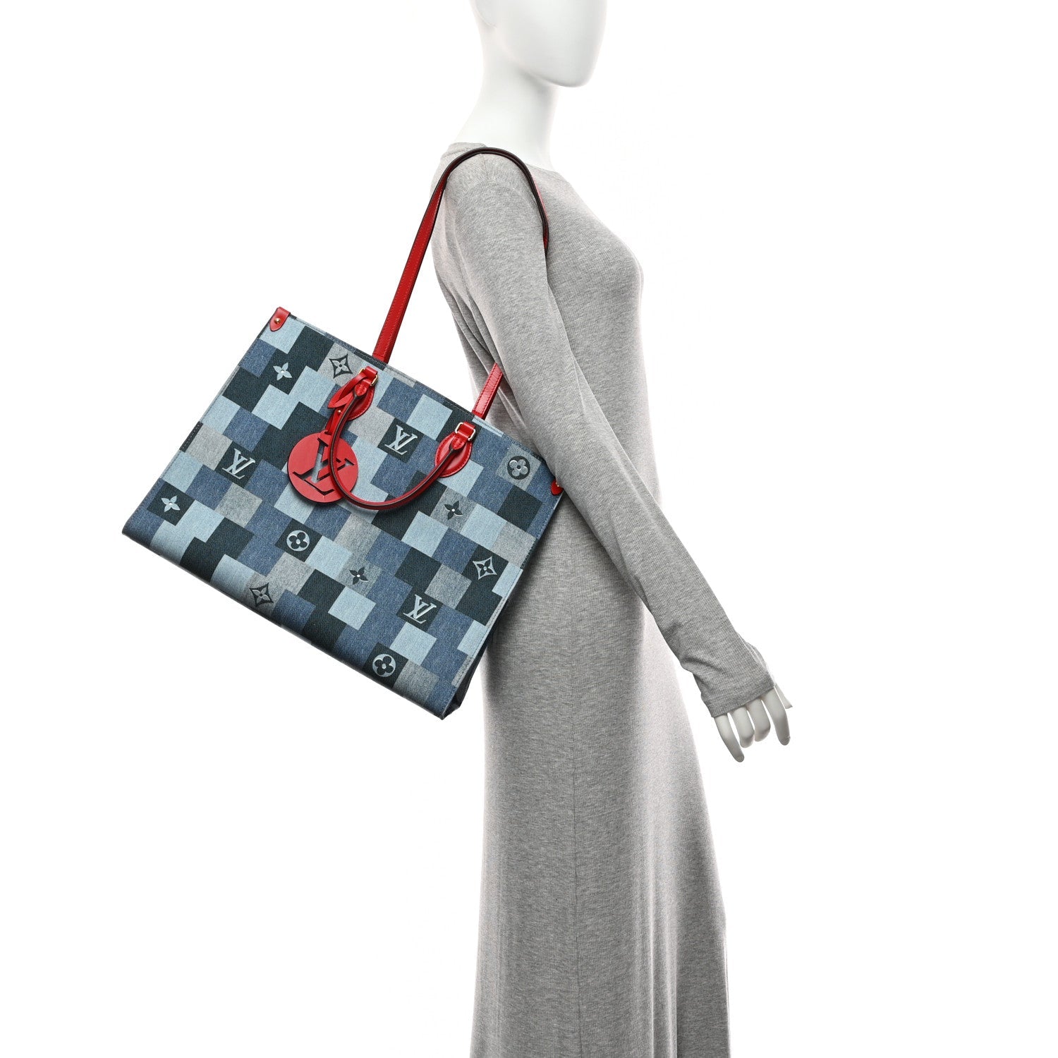Louis Vuitton Denim Damier Monogram Onthego Blue Rouge