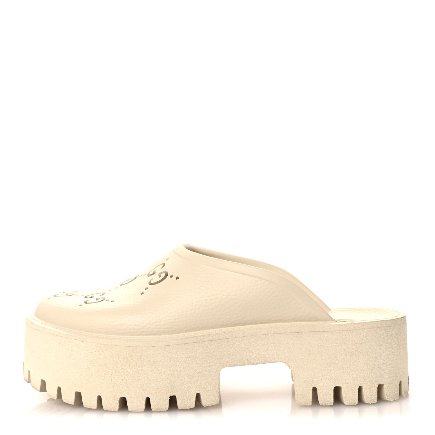 Gucci Rubber Monogram GG Go Through Platform Slide Clogs 38 Mystic White