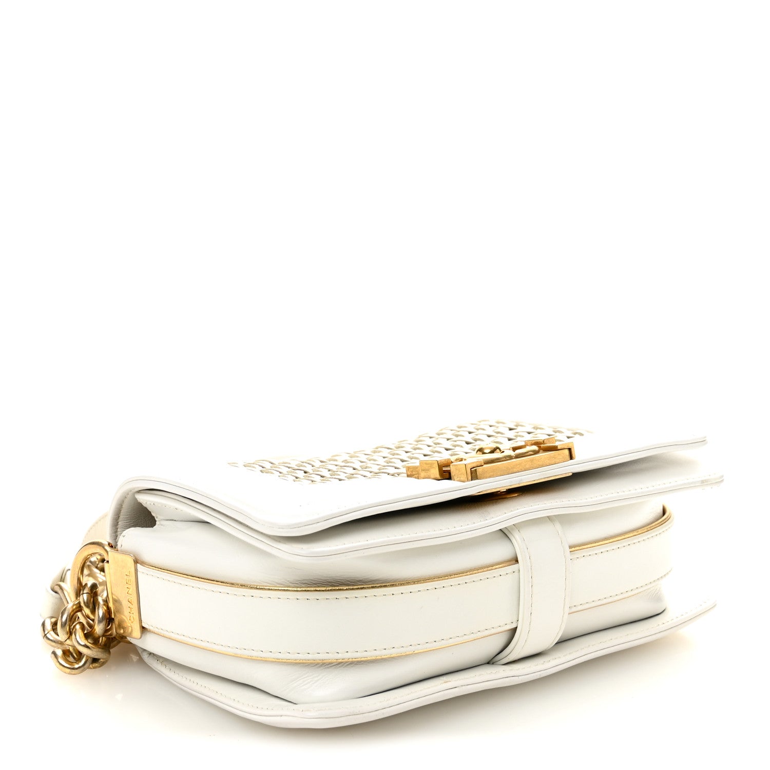 Chanel Sheepskin Braided Small Boy Reverso Flap White