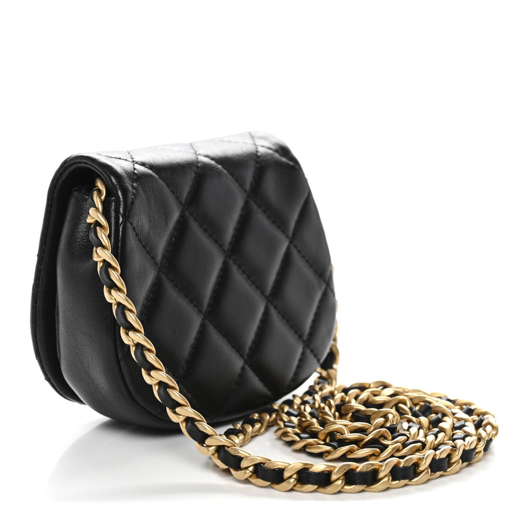 Chanel Calfskin Quilted Mini Coco Mail Clutch With Chain Black