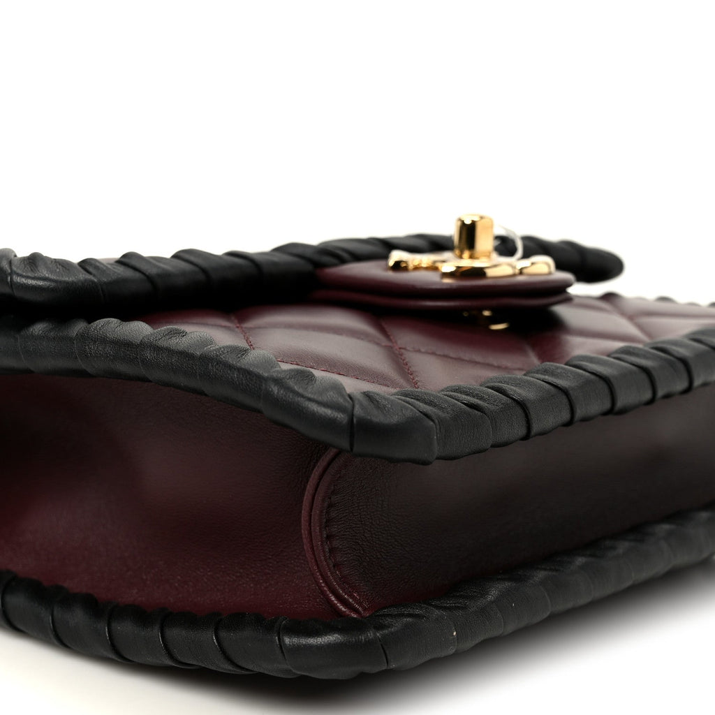 Chanel Lambskin Braided Calfskin Mini Flap Bag Dark Burgundy Black