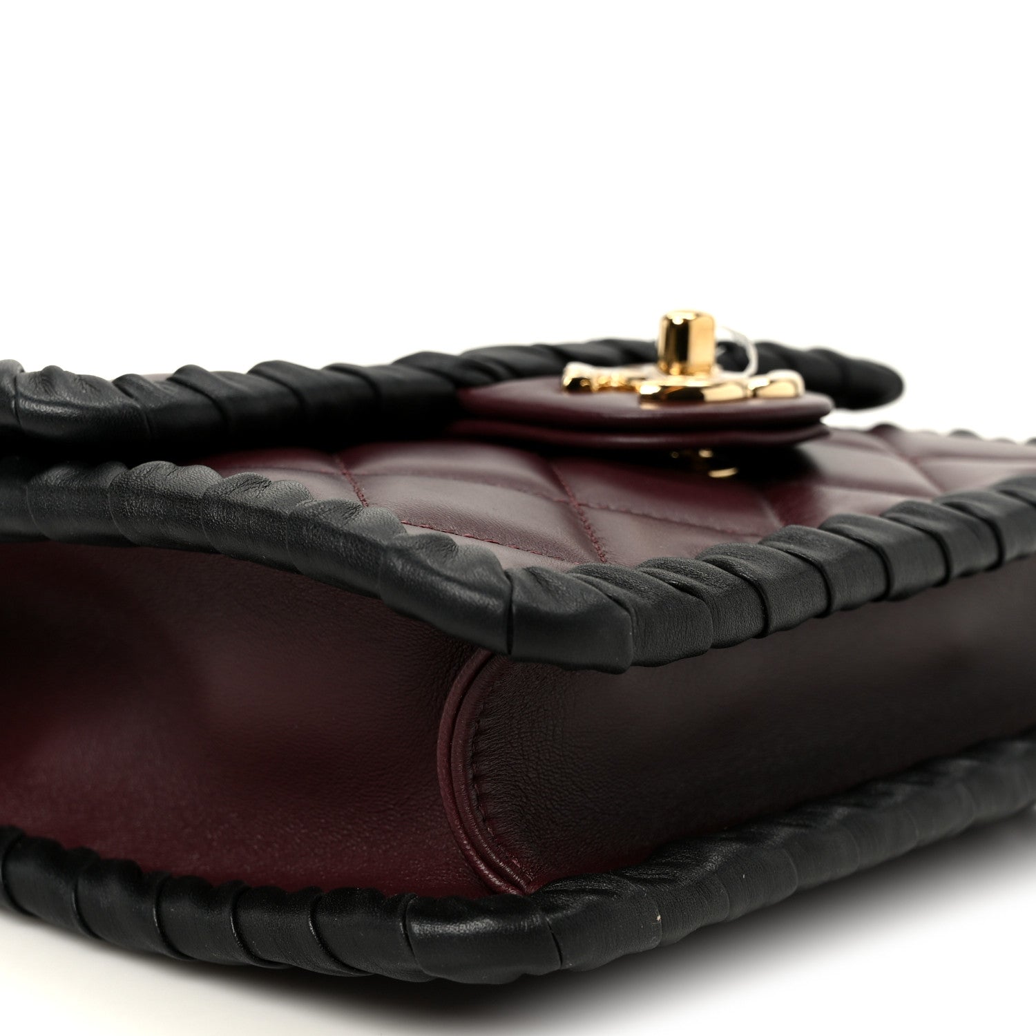 Chanel Lambskin Braided Calfskin Mini Flap Bag Dark Burgundy Black