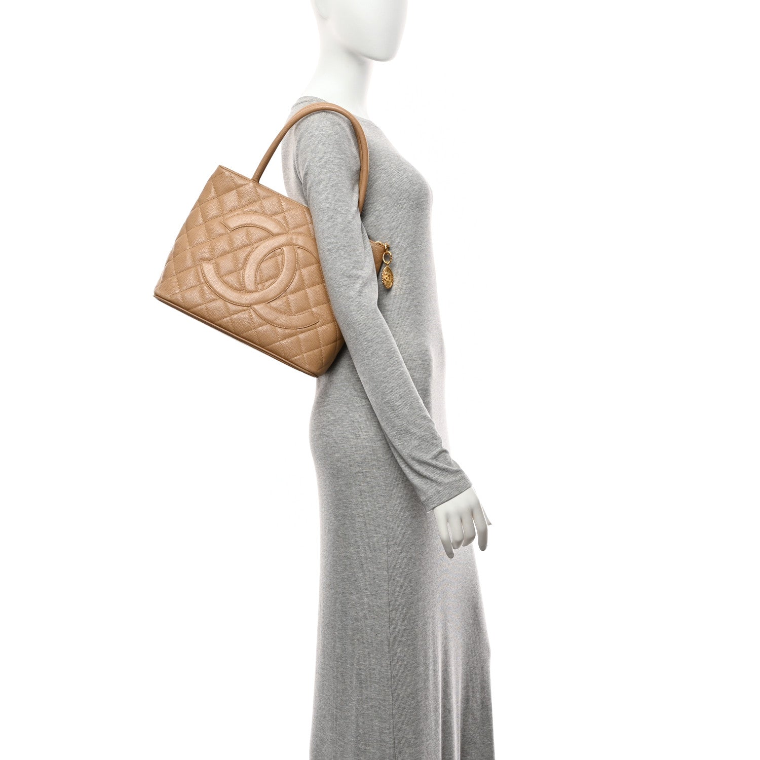 Chanel Caviar Quilted Medallion Tote Beige