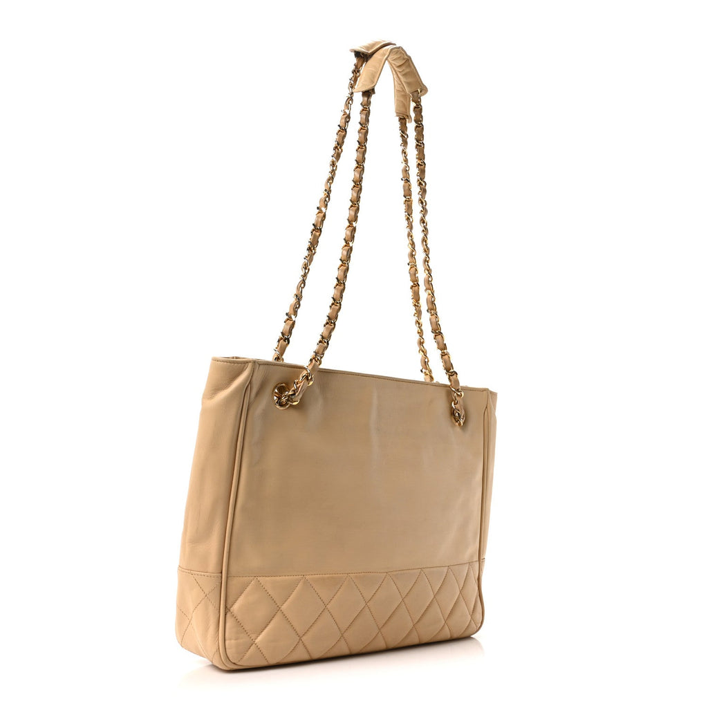 Chanel Lambskin Quilted Shopping Tote Beige