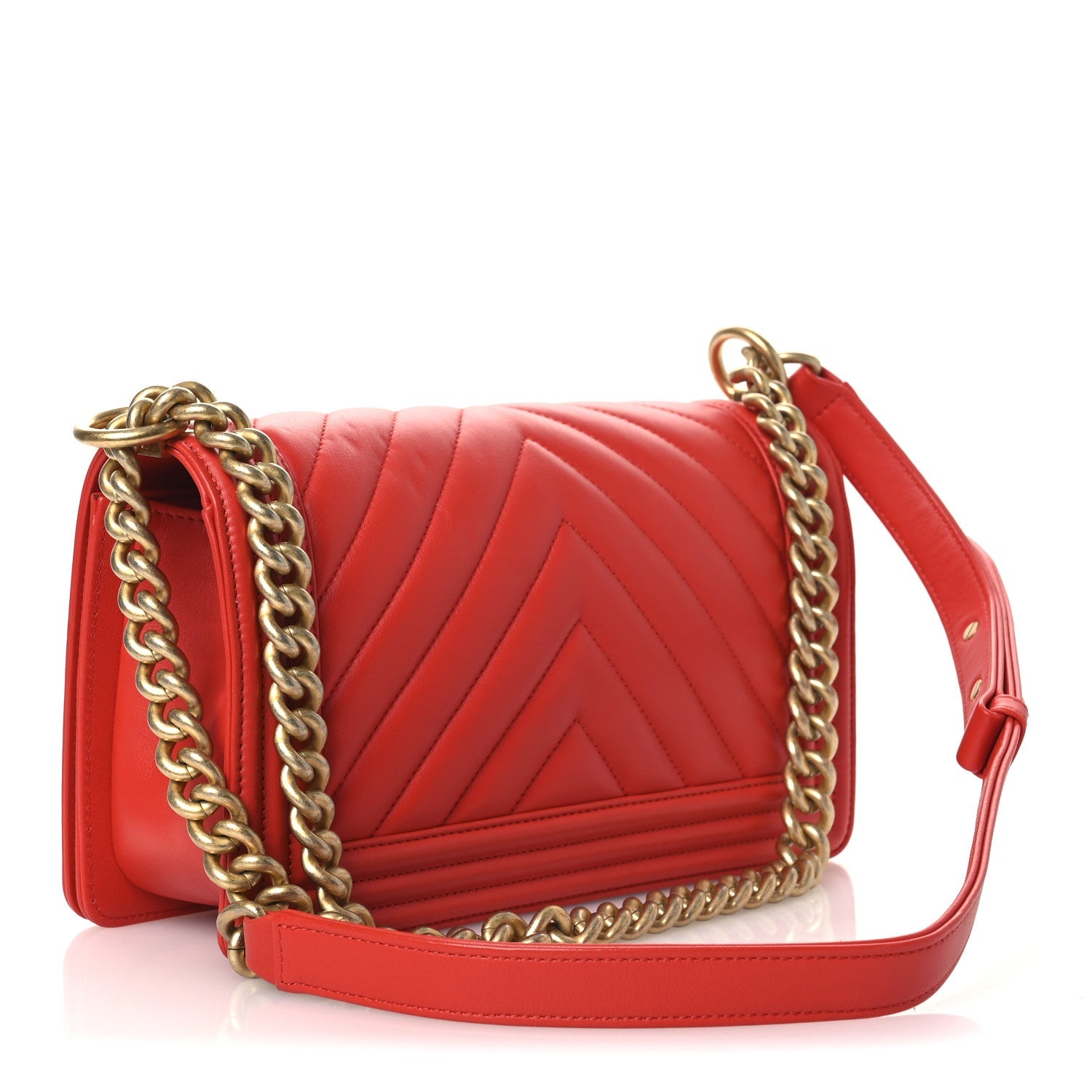 Chanel Calfskin Chevron Quilted Medium Boy Flap Red