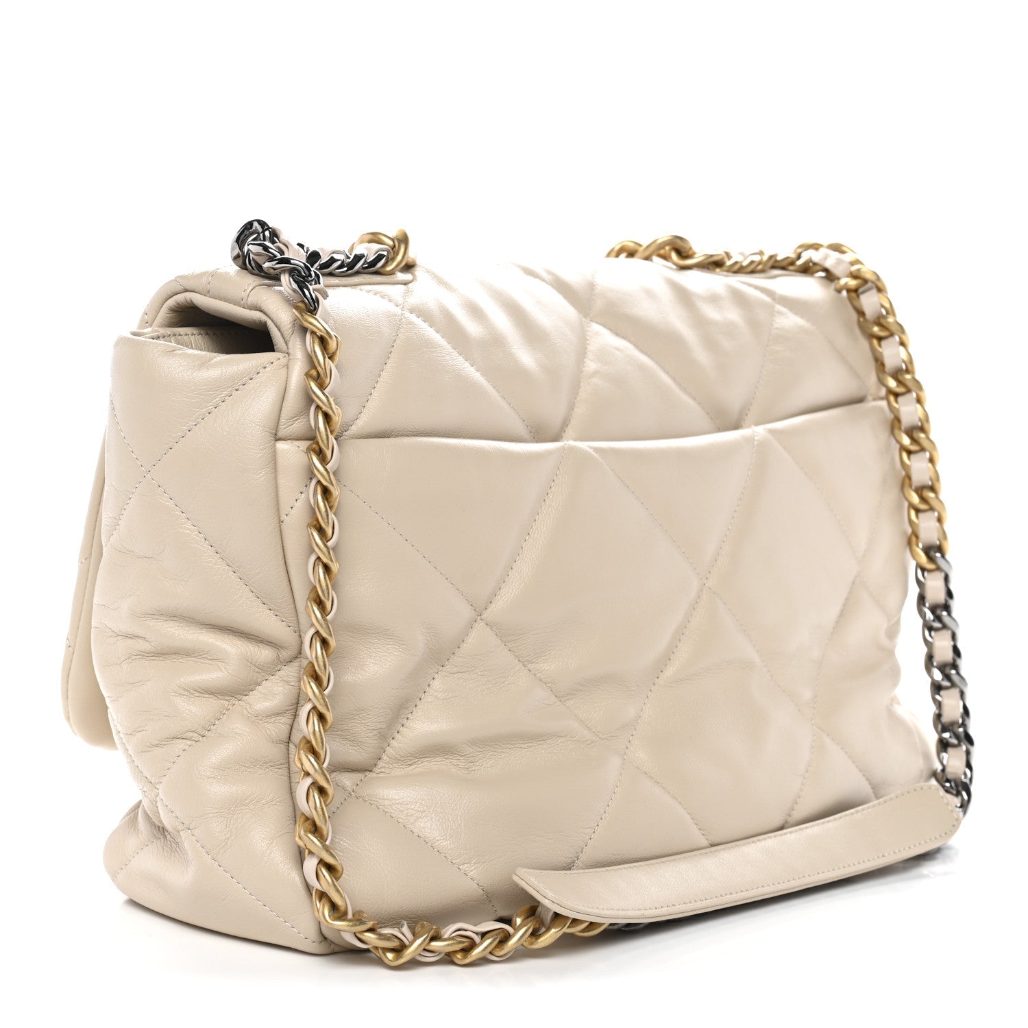 Chanel Goatskin Quilted Maxi Chanel 19 Flap Beige