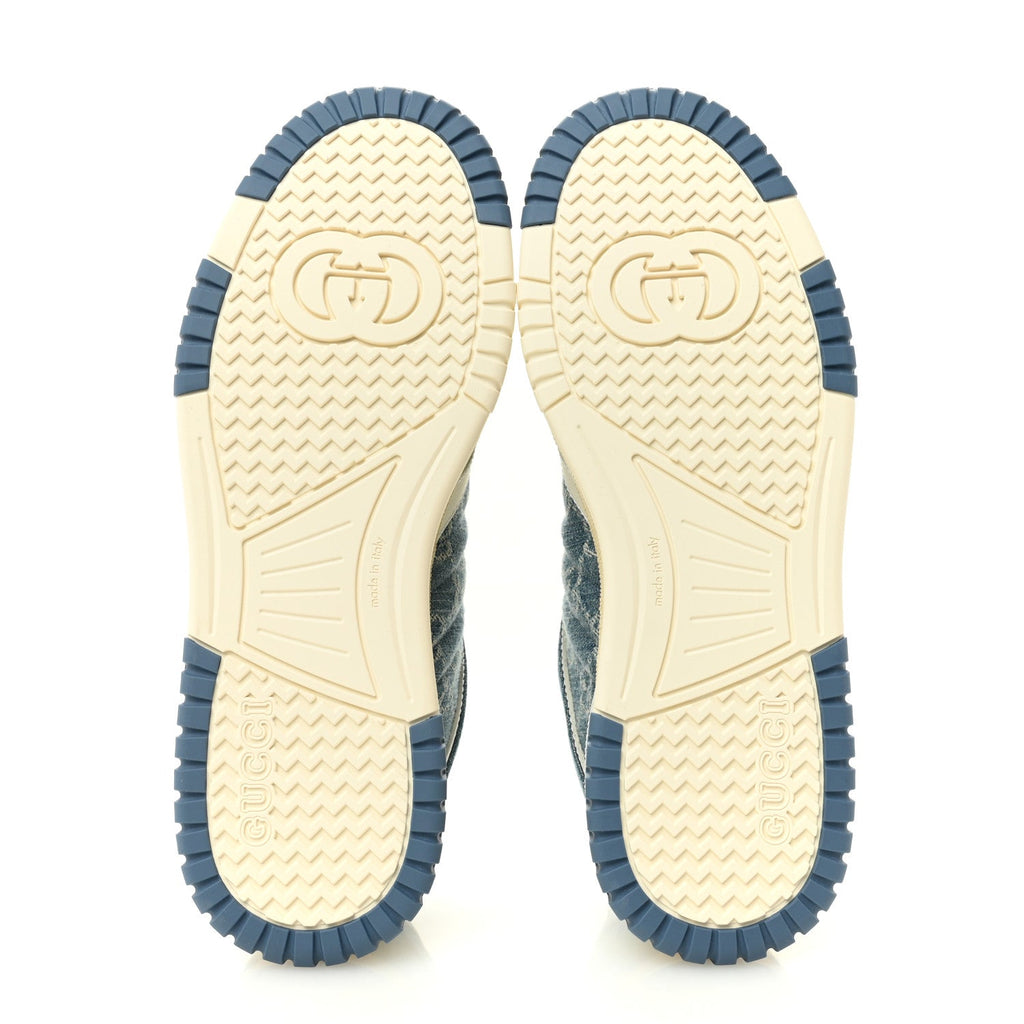 Gucci New Denim Delave GG Monogram Womens Re-Web Sneakers 40 Light Blue Royale