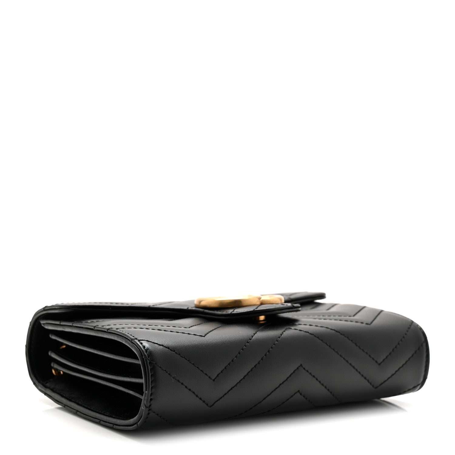 Gucci Calfskin Matelasse GG Marmont Chain Wallet Black