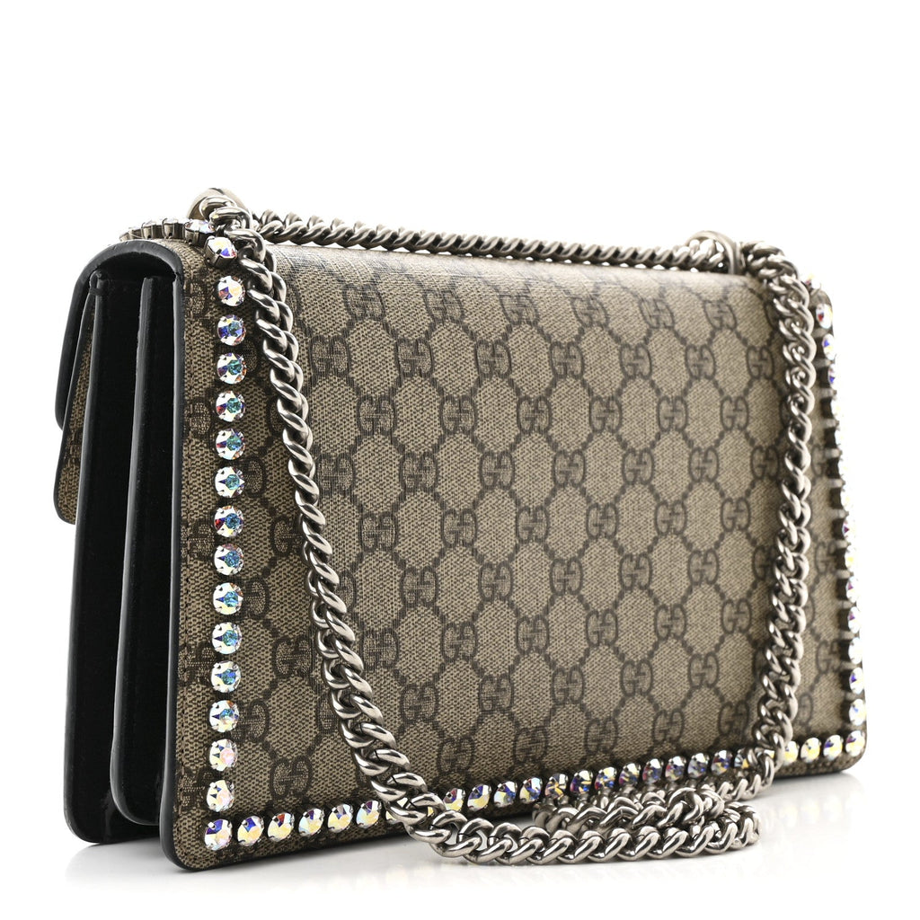 Gucci GG Supreme Monogram Crystal Small Dionysus Shoulder Bag Black