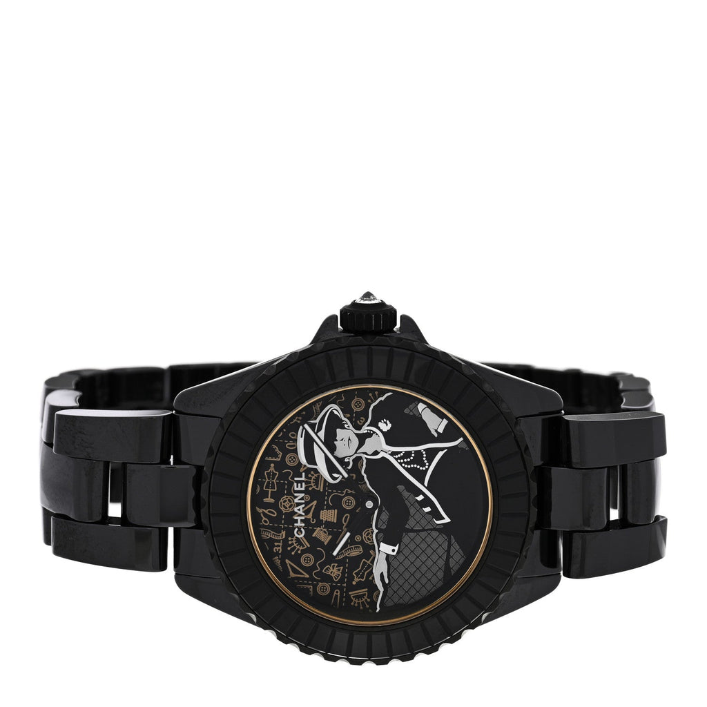Chanel Stainless Steel Ceramic 38mm J12 Limited Edition Mademoiselle Couture Automatic Watch Black