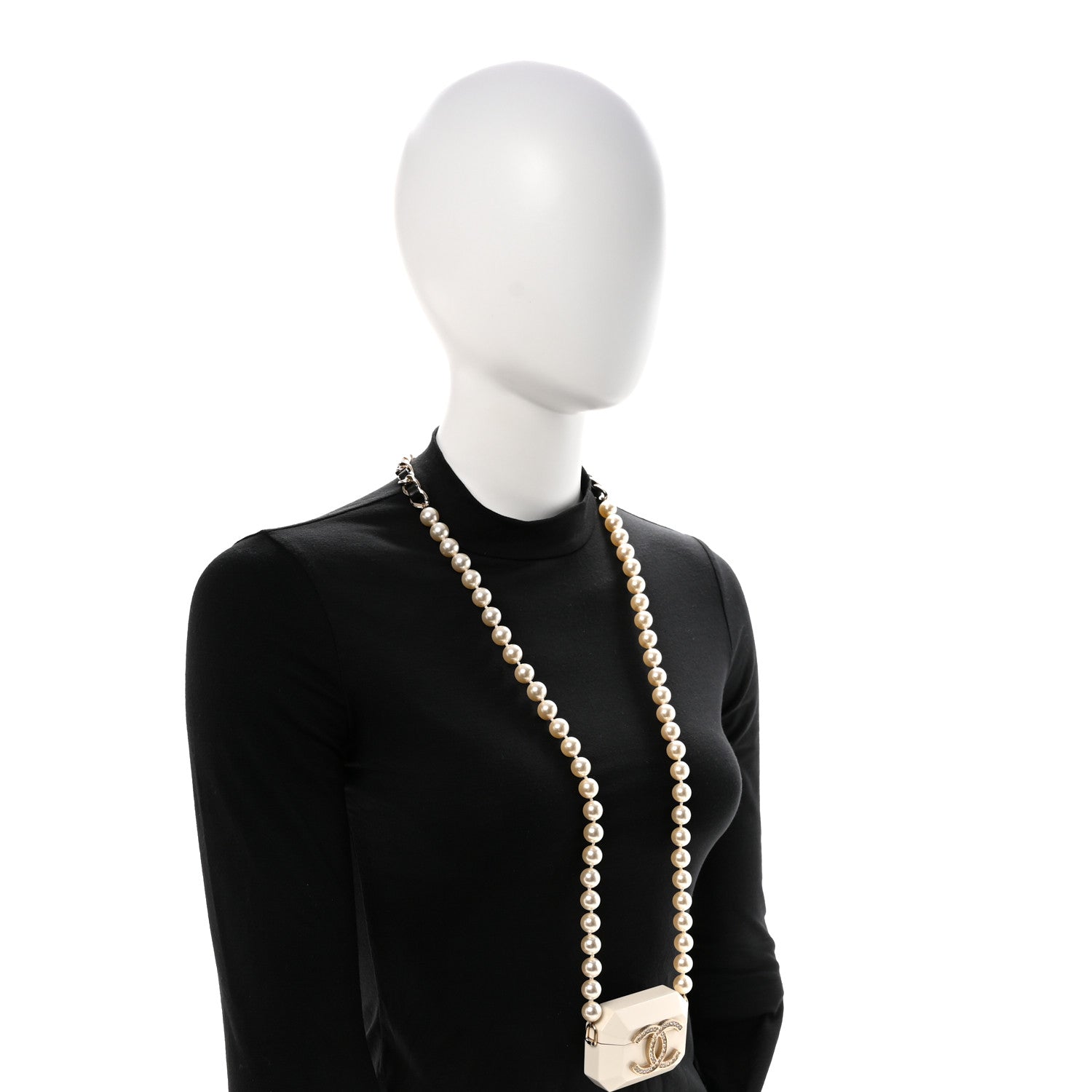 Resin Crystal Pearl Lambskin Airpods Pro Holder Necklace Pearly White