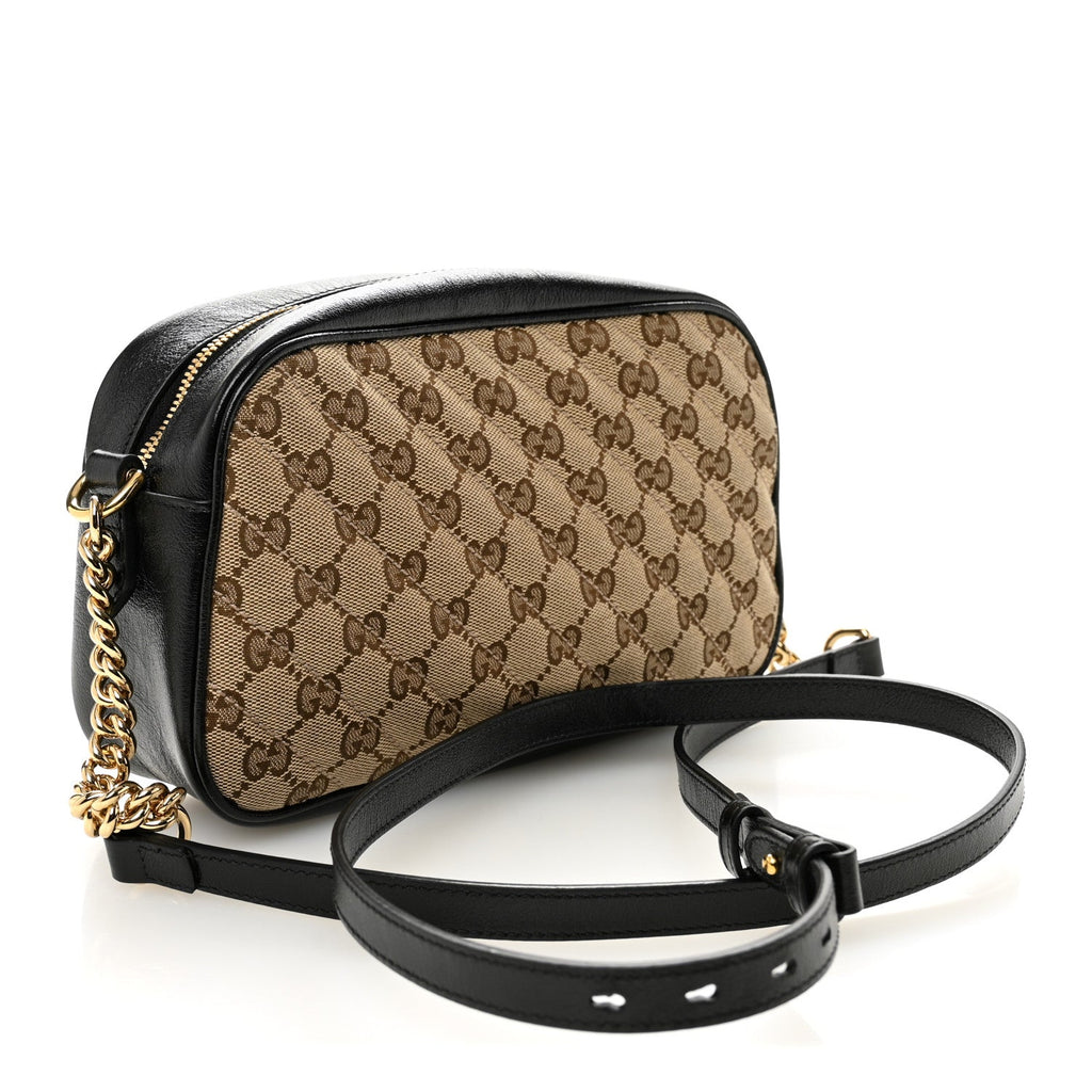 Gucci Monogram Matelasse Diagonal Small GG Marmont Chain Shoulder Bag Beige Black