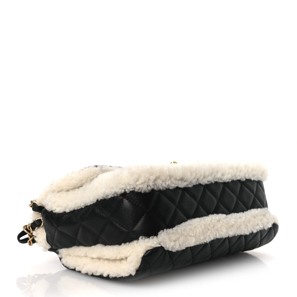 Chanel Lambskin Shearling Large CC Flap Bag Black White