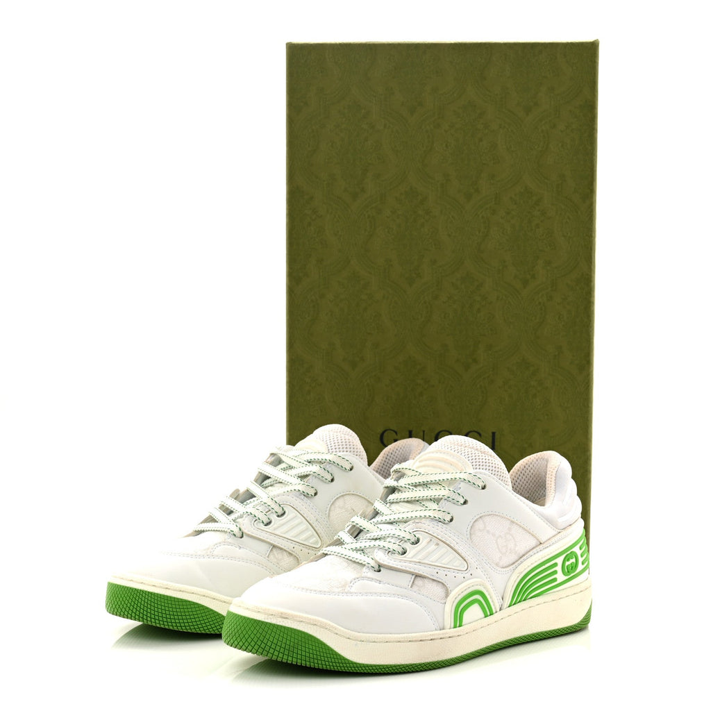 Gucci Demetra GG Supreme Monogram Womens Basket Low Top Sneakers 35 Great White Green