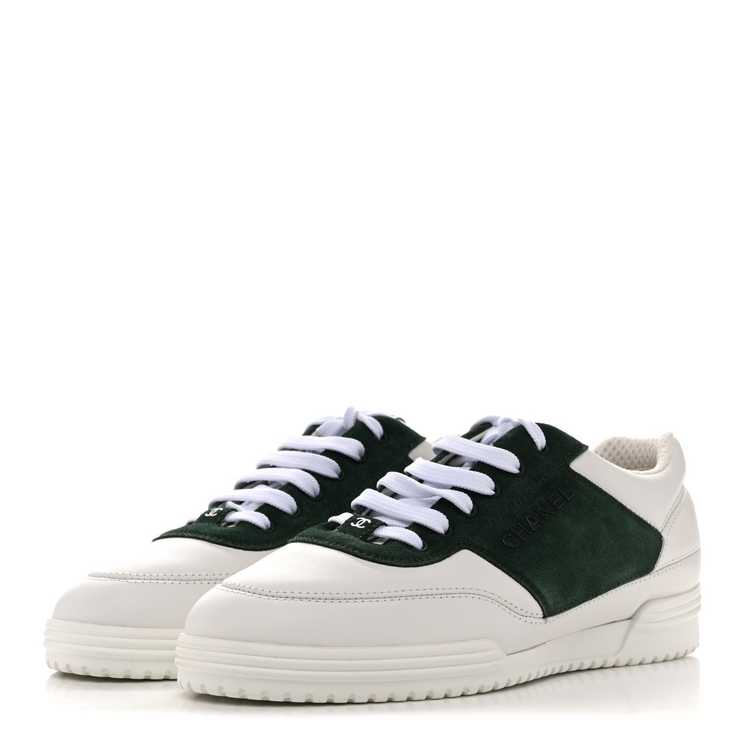 Calfskin Suede Calfskin Logo Womens Sneakers 37.5 White Dark Green