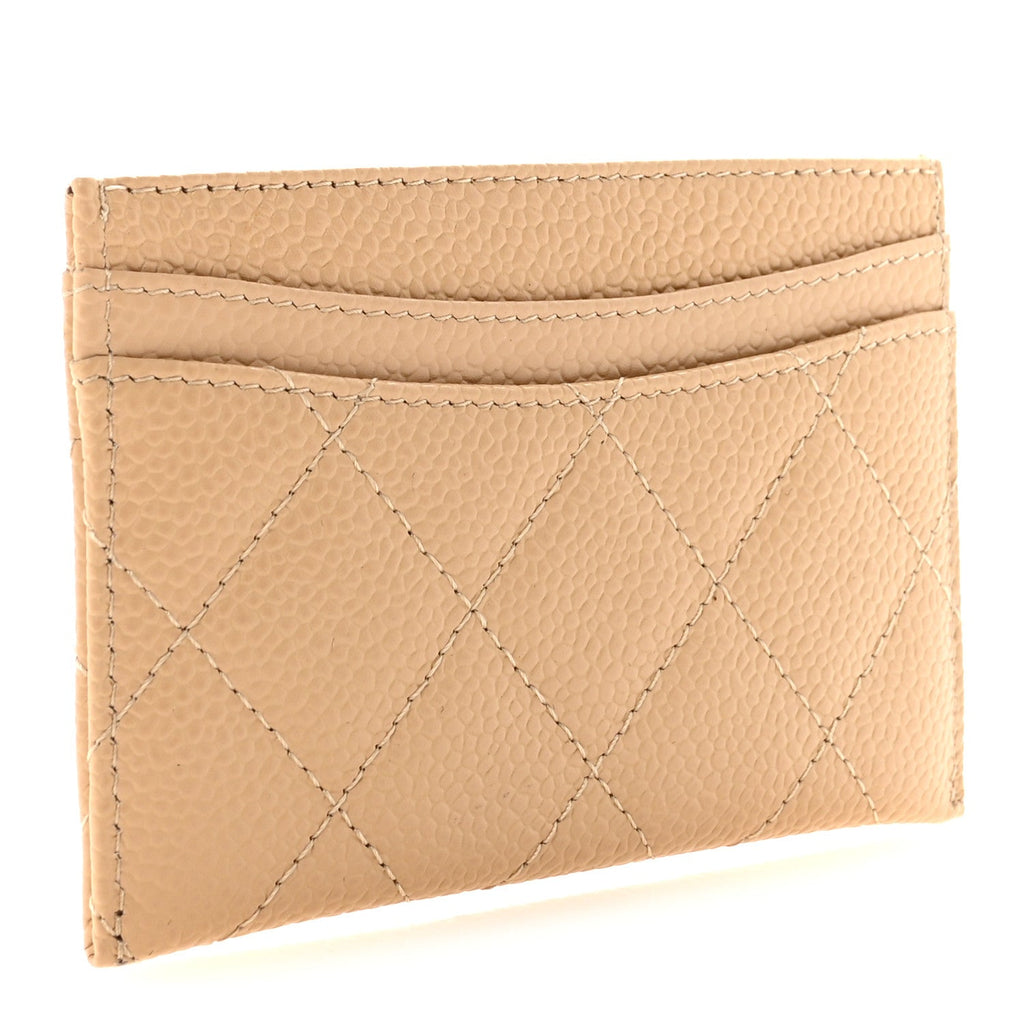 Caviar Quilted Card Holder Light Beige