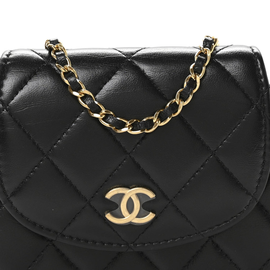 Chanel Lambskin Quilted Phone Holder Flap Black