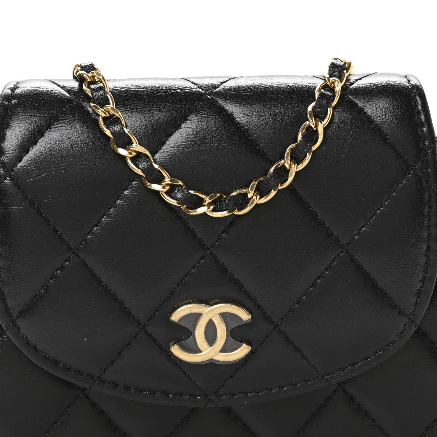 Chanel Lambskin Quilted Phone Holder Flap Black