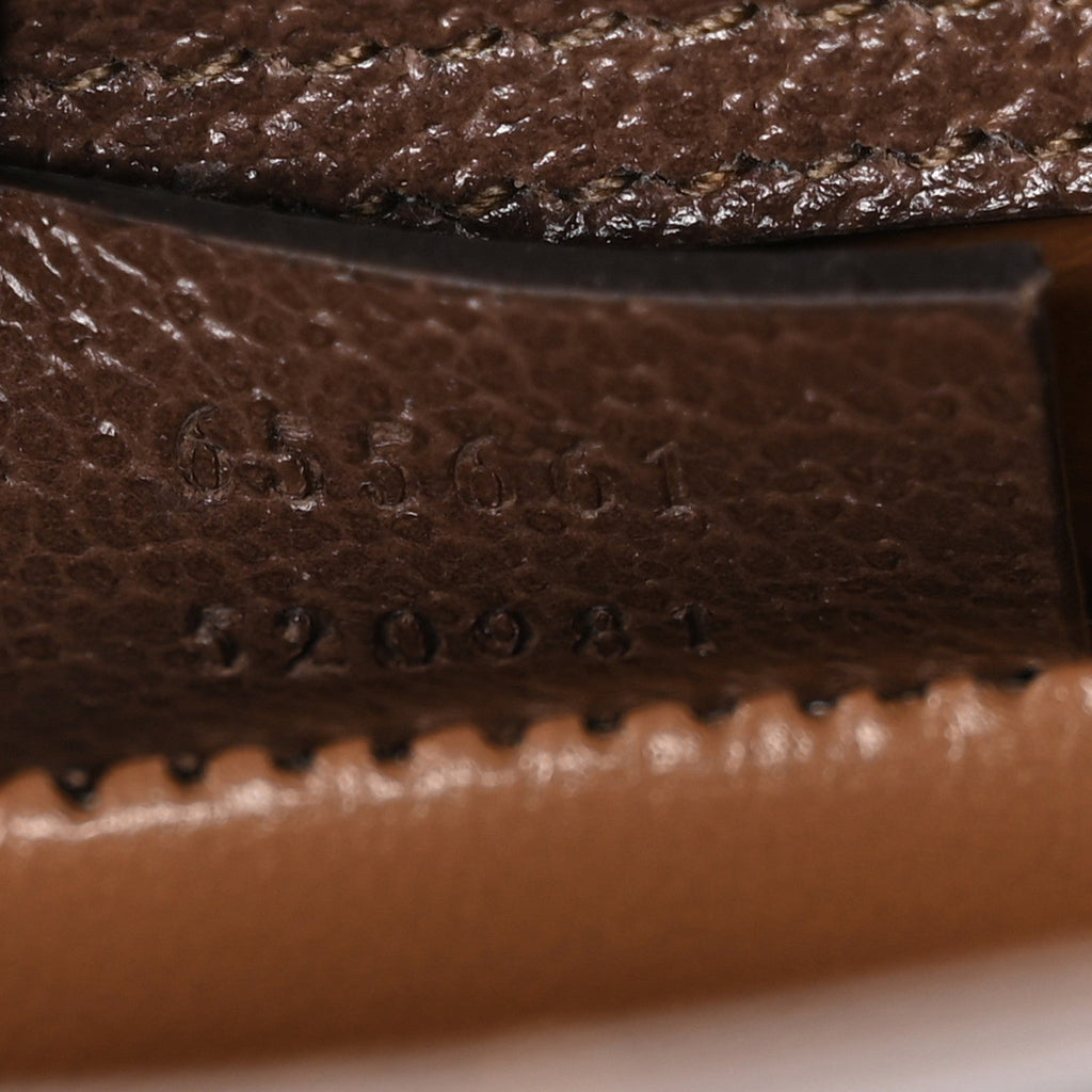 Gucci Monogram Jumbo GG Textured Dollar Calfskin Mini Diana Tote Bag Camel Ebony New Acero