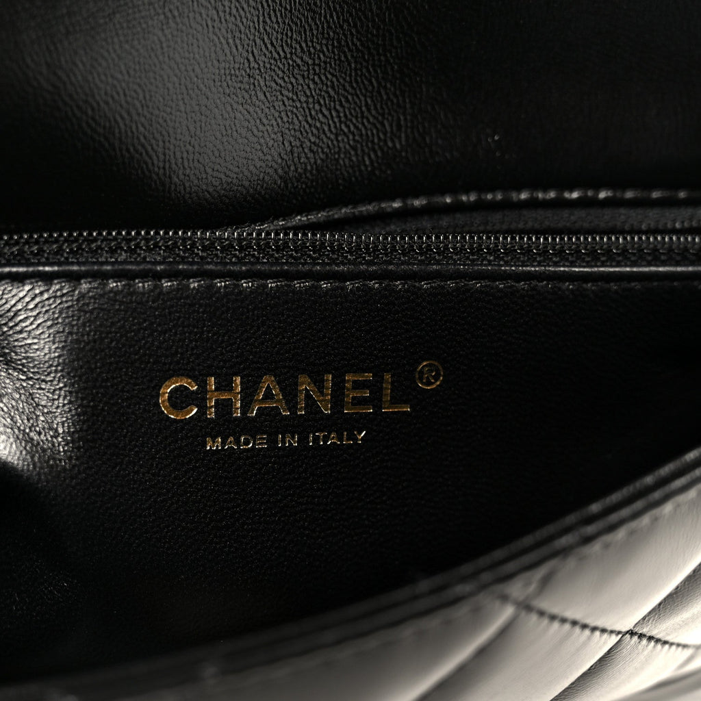 Chanel Shiny Lambskin Quilted Golden Links Top Handle Flap Black