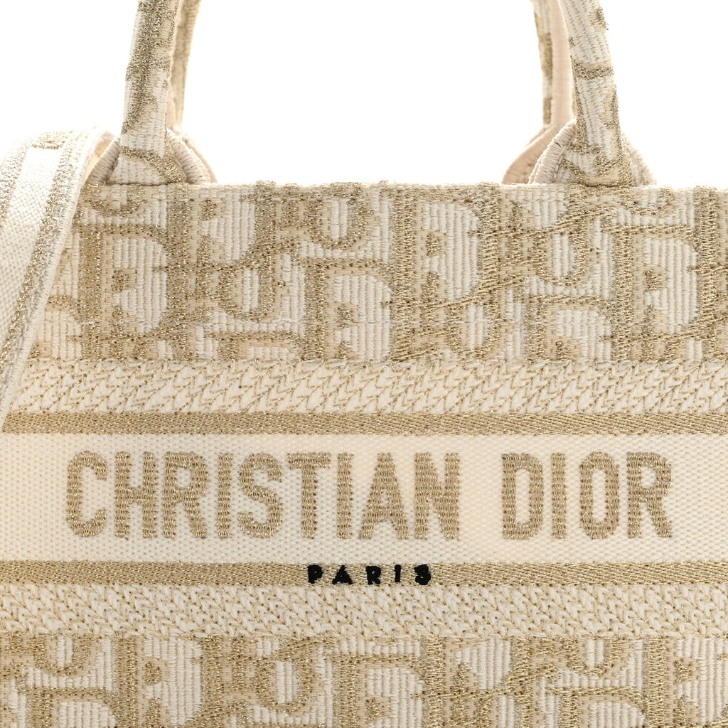 Christian Dior Oblique Mini Book Tote With Strap Gold Multicolor