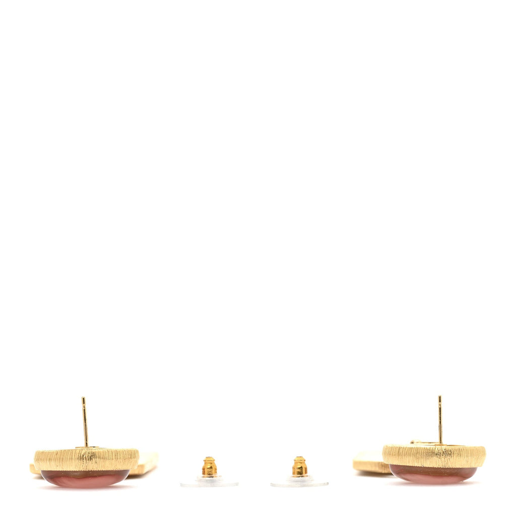 Metal CC Tags Drop Earrings Gold Pink
