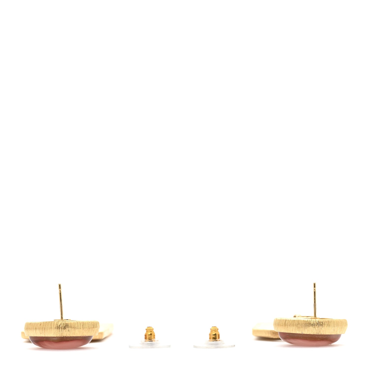 Metal CC Tags Drop Earrings Gold Pink