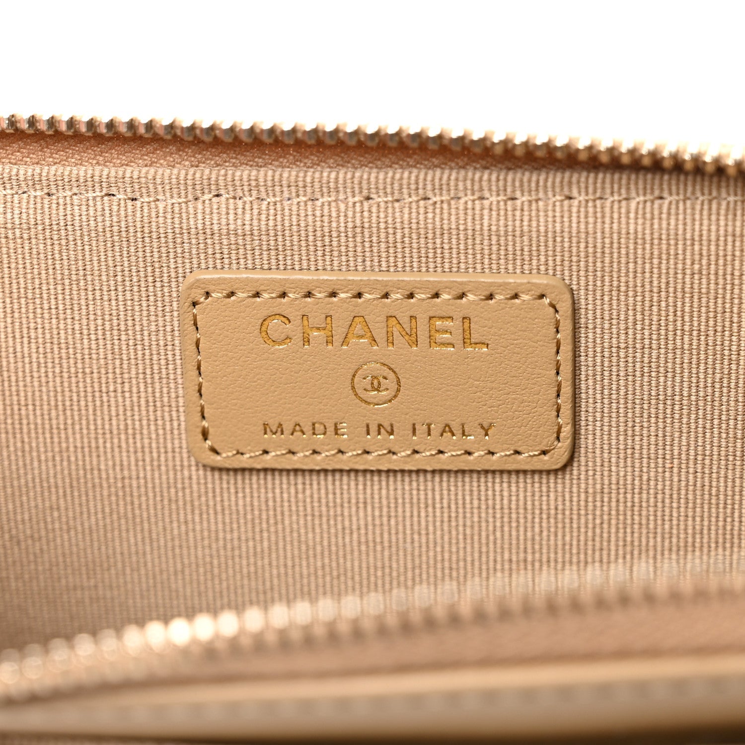 Lambskin Quilted Crystal CC Zip Card Holder Dark Beige