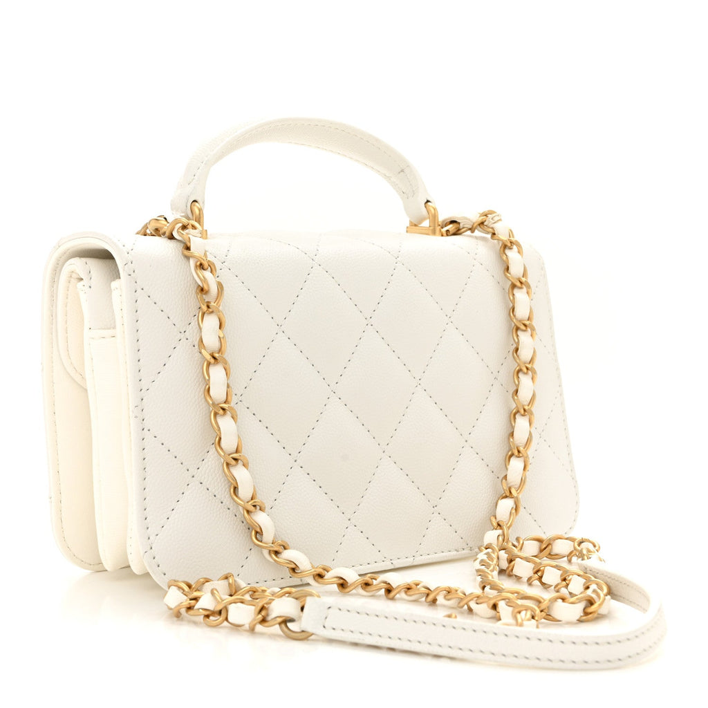 Chanel Caviar Quilted Mini Top Handle Flap White