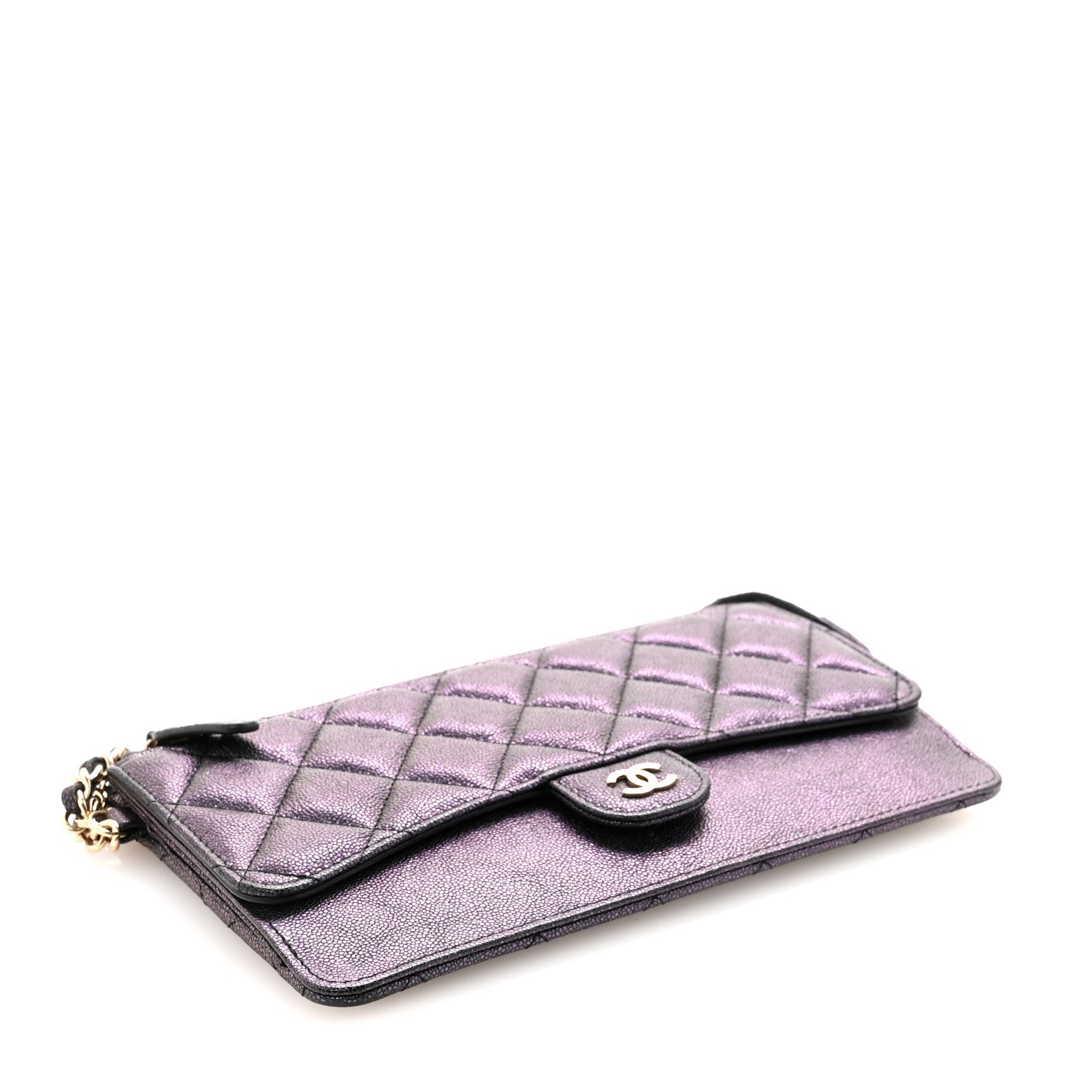 Chanel Iridescent Caviar Quilted Classic Pouch With Handle Black