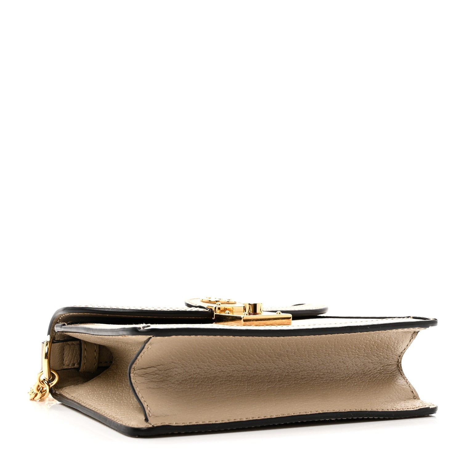 Gucci GG Supreme Monogram Textured Dollar Calfskin Web Mini Ophidia Padlock Top Handle Chain Shoulder Bag Beige Mystic White Oatmeal