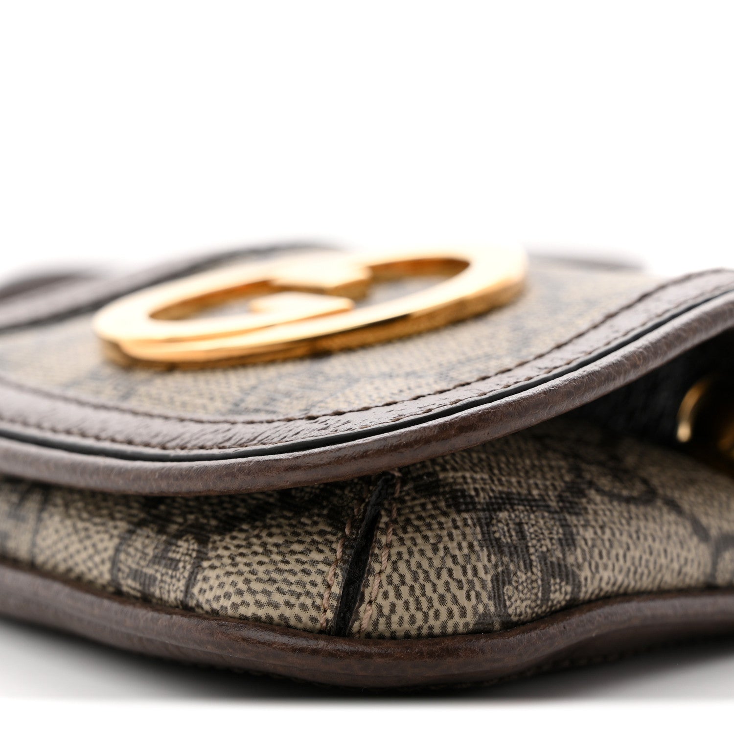 Gucci GG Supreme Monogram Textured Dollar Calfskin Blondie Card Case Wallet with Strap Beige Ebony New Acero