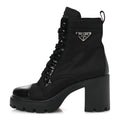 Prada Spazzolato Re-Nylon Metal Triangle Logo Lace Up 55mm Ankle Boots 38.5 Black