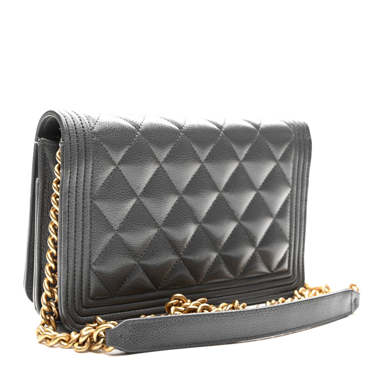 Chanel Caviar Quilted Boy Wallet On Chain WOC Grey