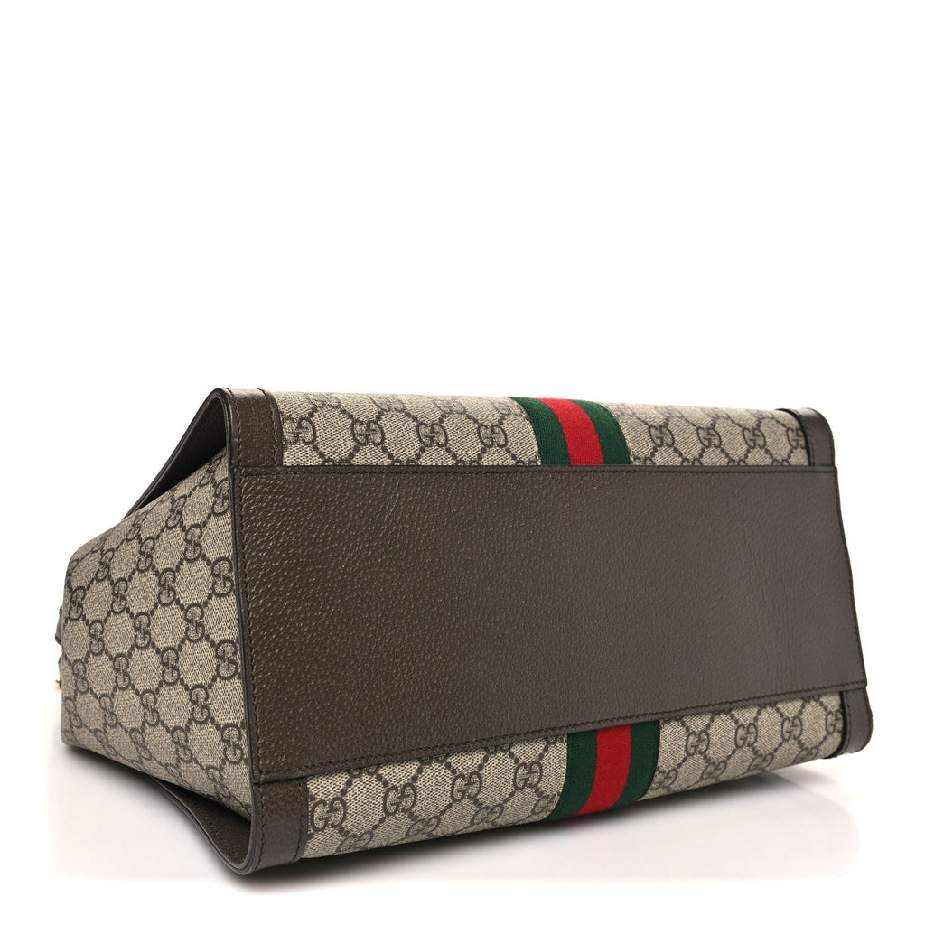 Gucci GG Supreme Monogram Web Medium Ophidia Tote Bag Brown