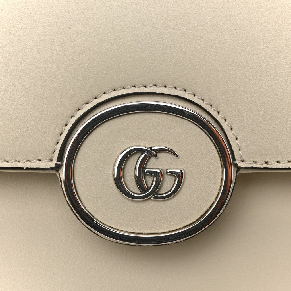 Gucci Senna Calfskin Petite GG Top Handle Shoulder Bag Mystic White