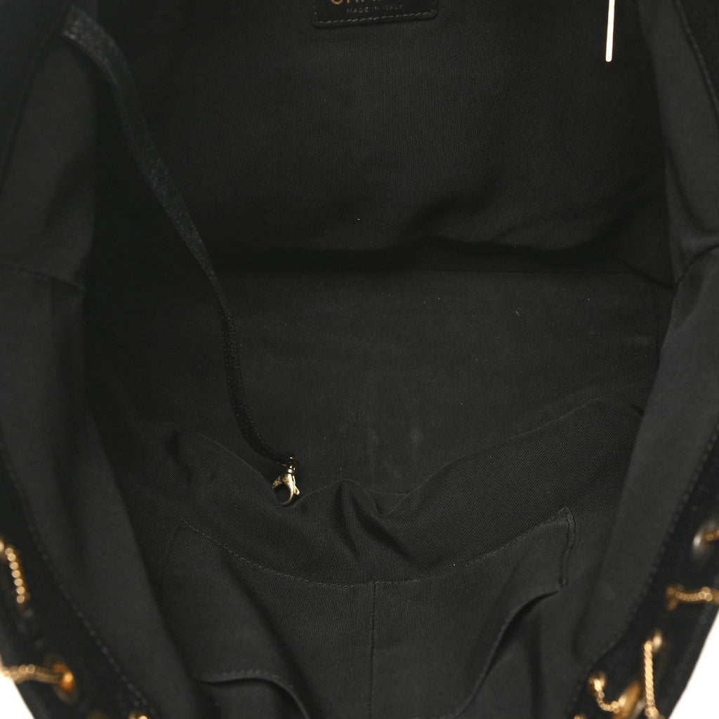 Chanel Caviar Quilted Grommet Embellished Piercing Chic Tote Bag Black