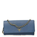 Prada Saffiano Metal Oro Chain Wallet Cobalto