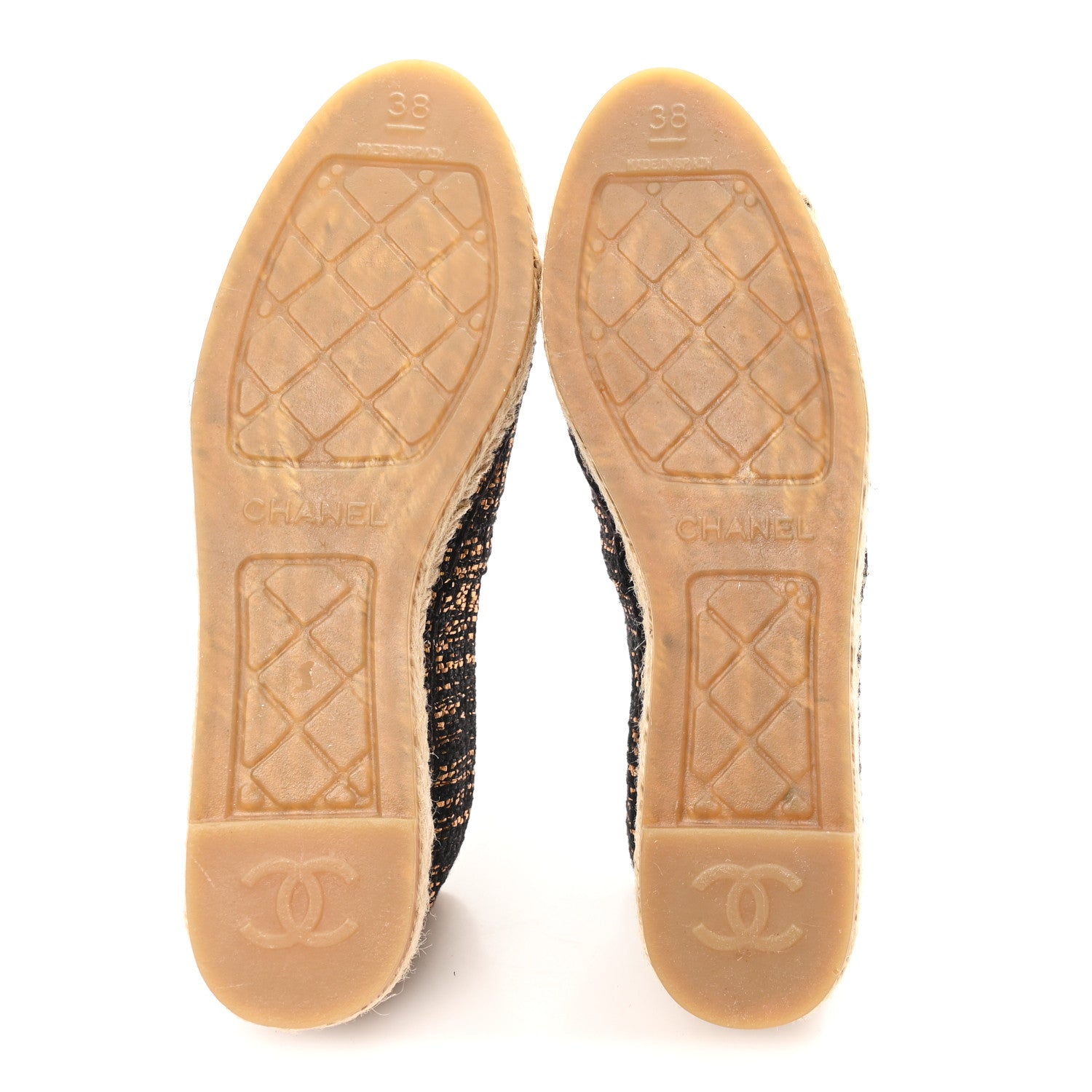 Metallic Tweed Grosgrain CC Espadrilles 38 Gold Black
