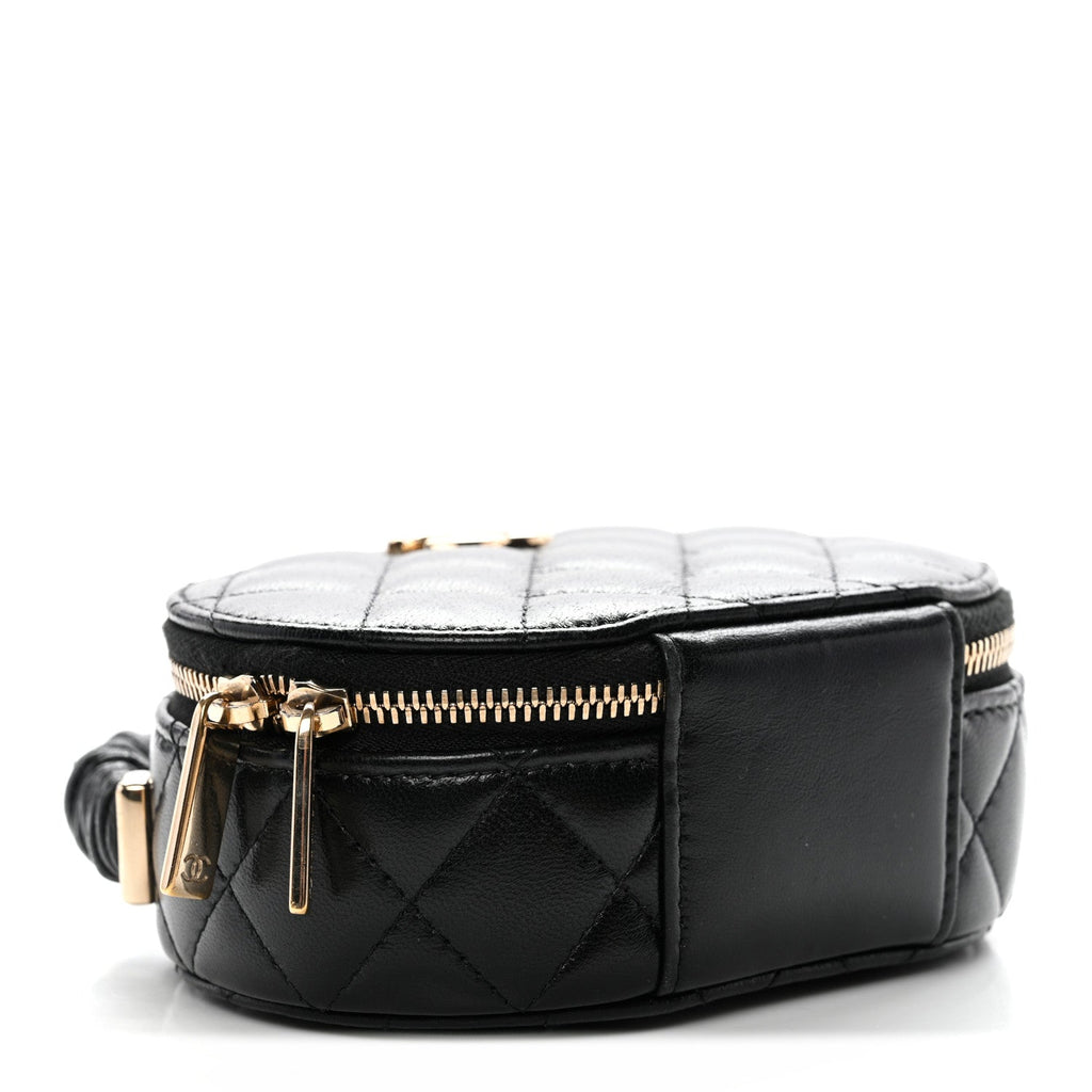 Chanel Lambskin Quilted Ruched Top Handle Vanity Case Black