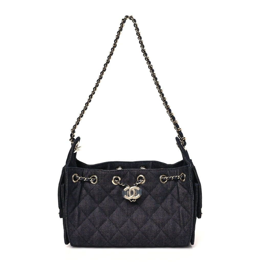 Chanel Denim Quilted Mini Chanel 25 Handbag Dark Blue