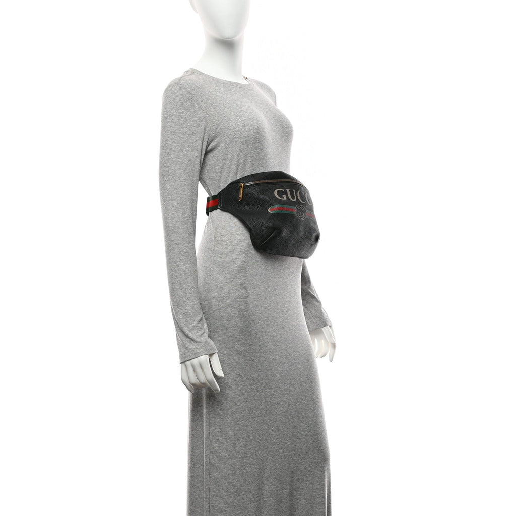 Gucci Grained Calfskin Logo Belt Bag Black