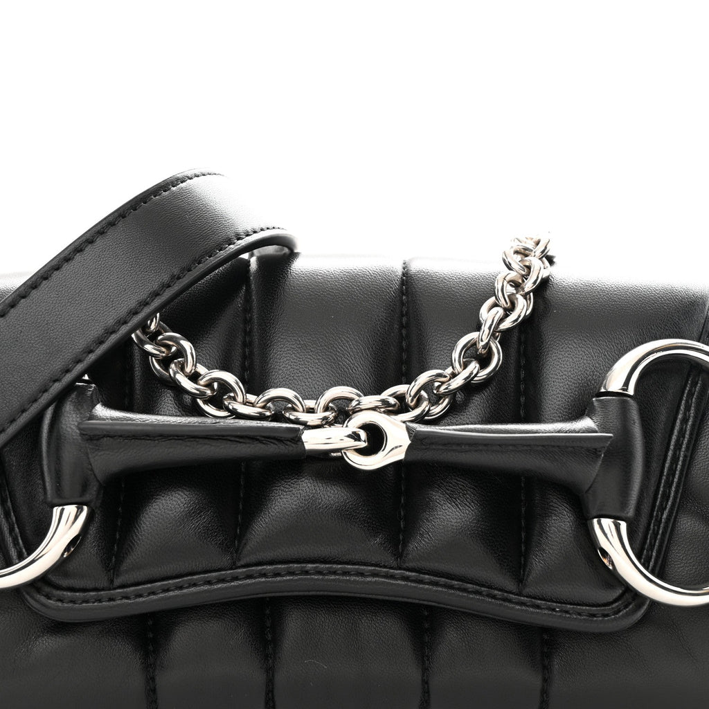 Gucci Nappa Vertical Matelasse Small Maxi Horsebit Chain Shoulder Bag Black