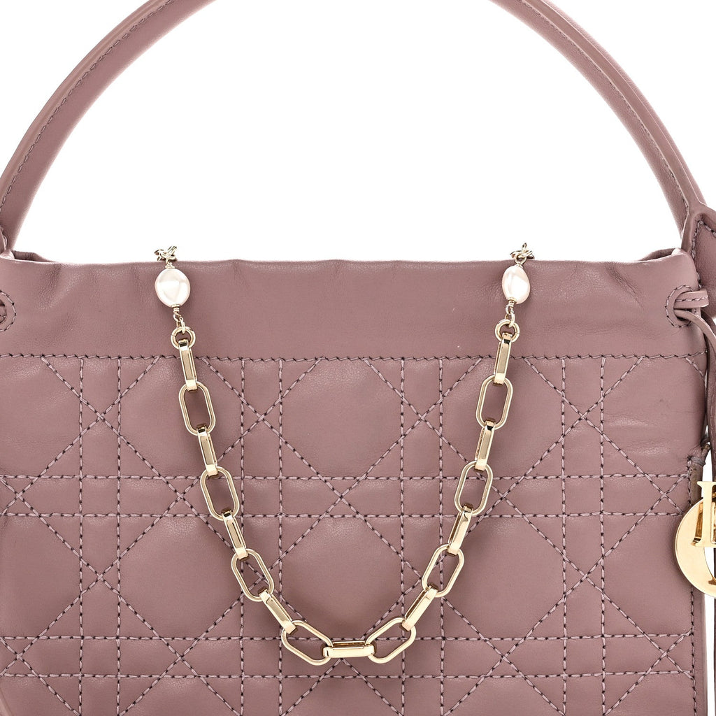 Christian Dior Lambskin Cannage Milly Mini Drawstring Bag Pink Peony