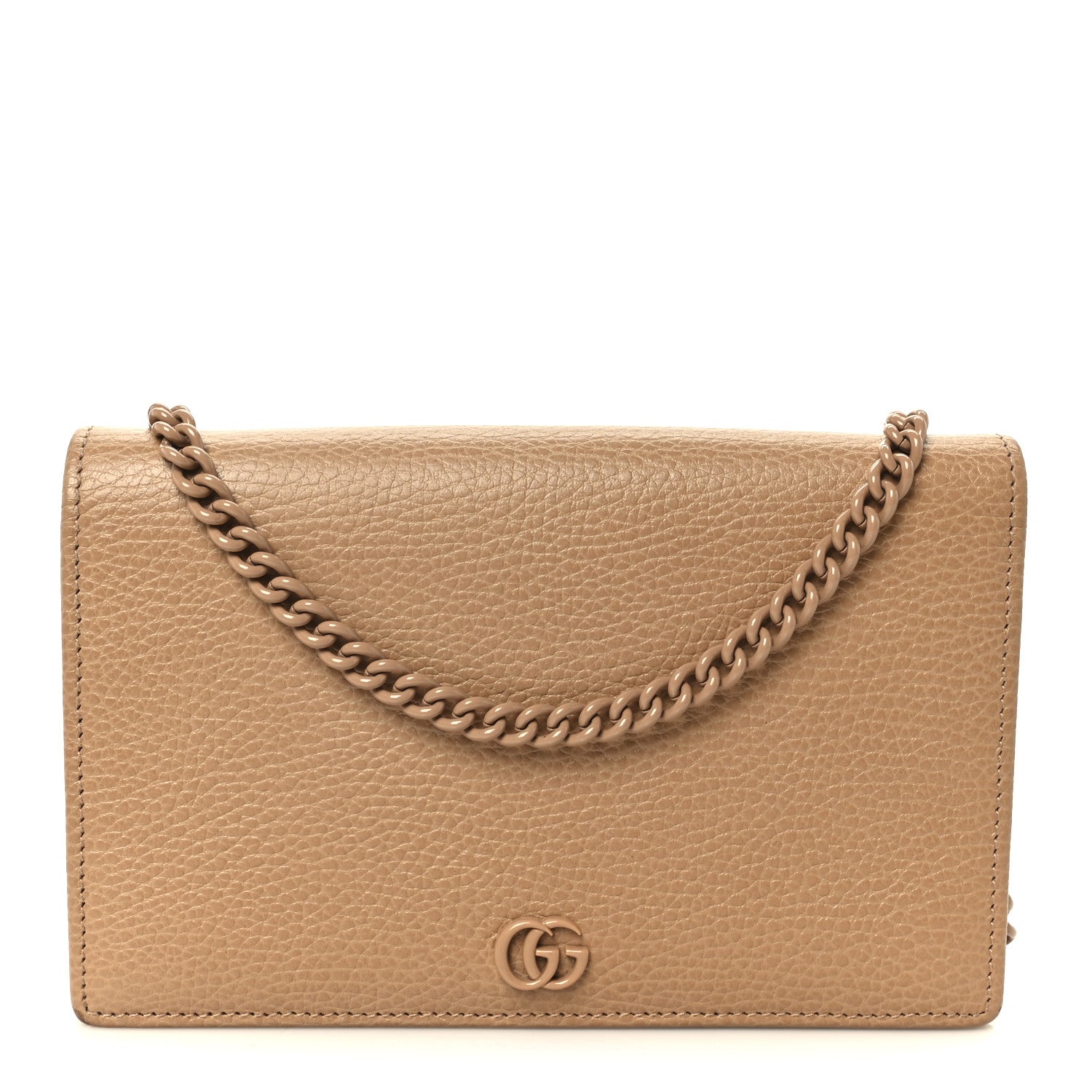 Gucci Dollar Calfskin Enamel Monochrome Mini GG Marmont Chain Wallet Camelia