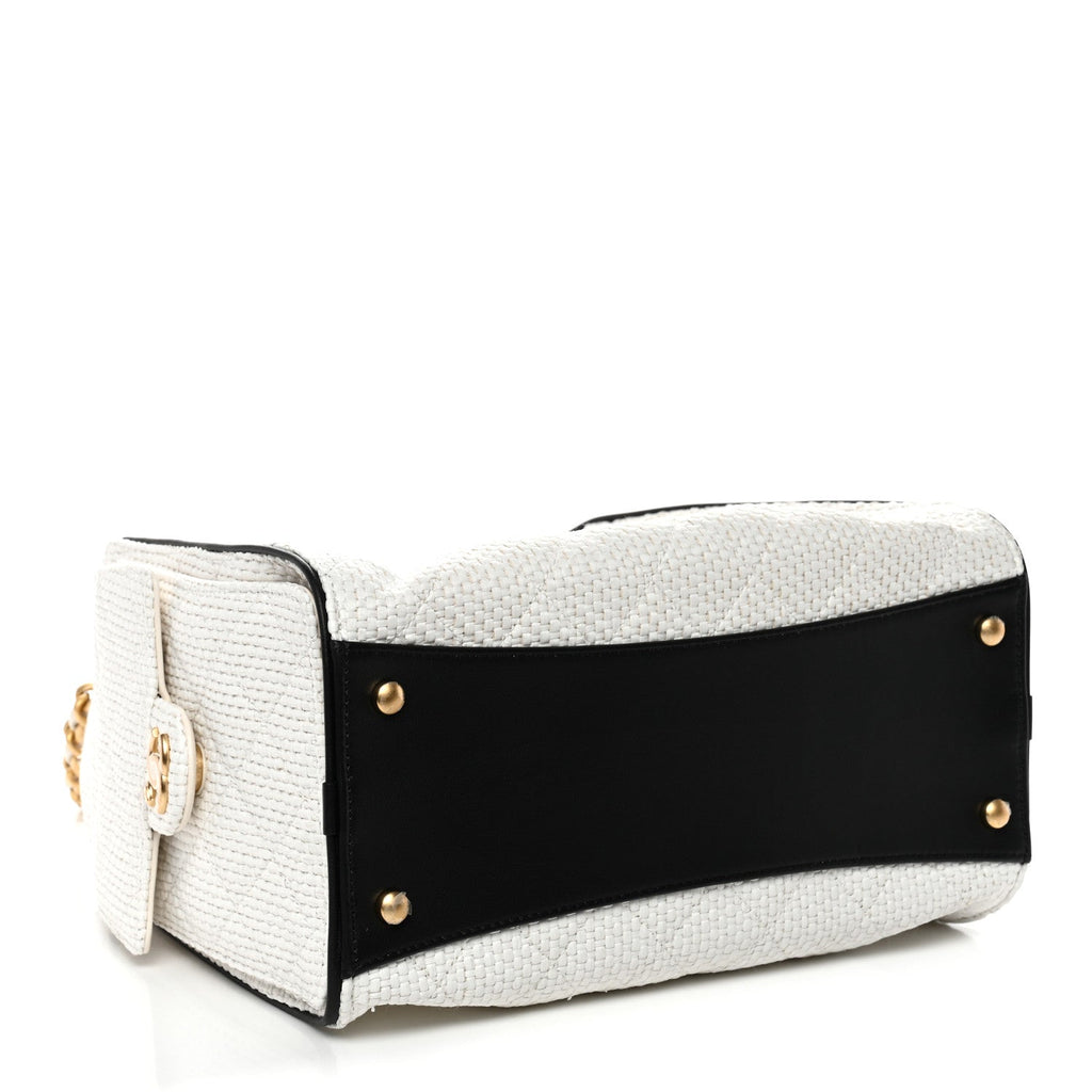 Chanel Braided Raffia Calfskin Quilted Small Chanel 25 Handbag White Black